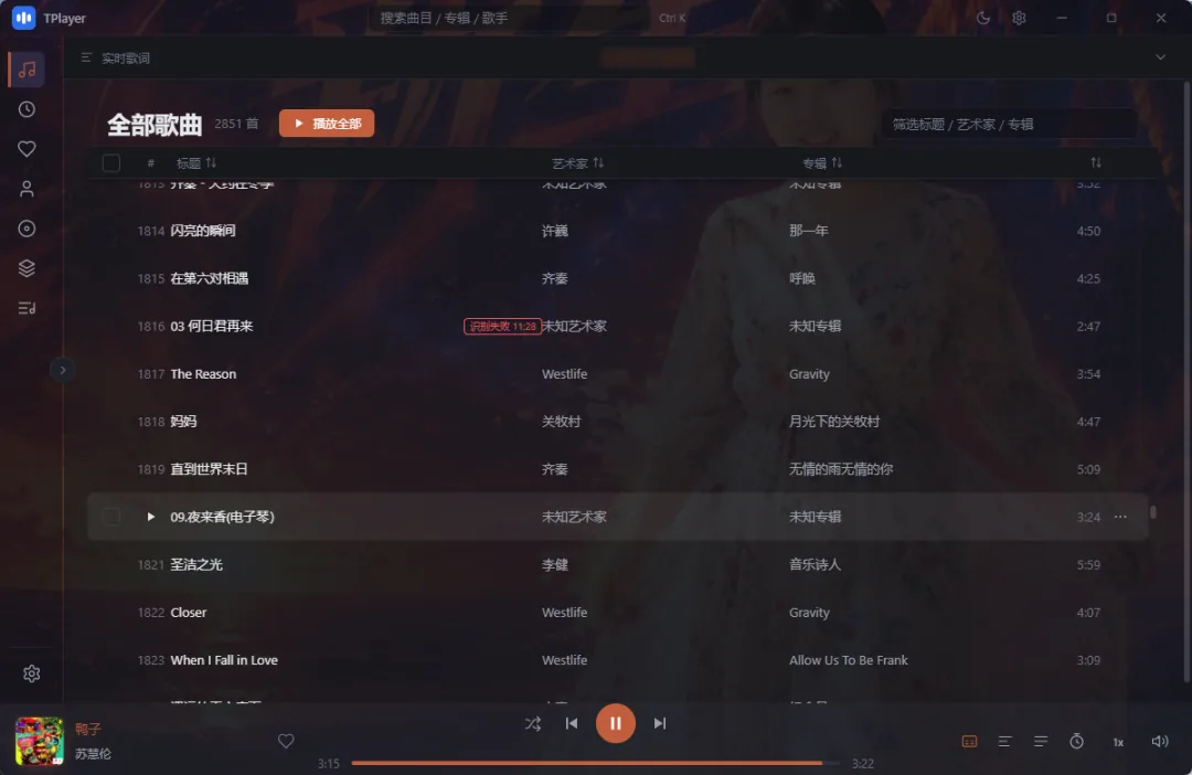 TPlayer 曲库列表 - 深色主题